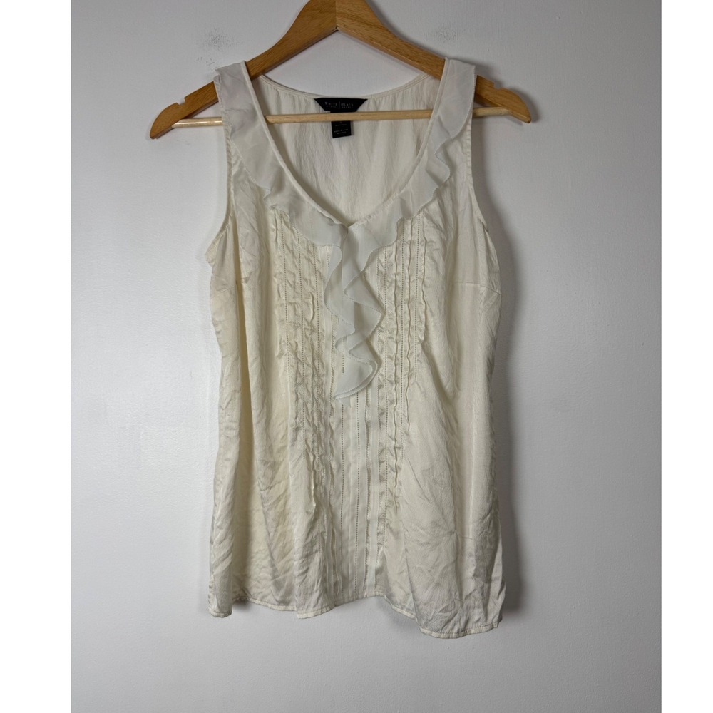 Romantic White House Black Market Womens Small Silk Tank Top Ivory Ruffle Pleat